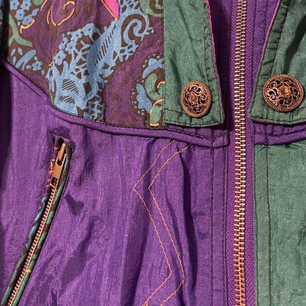 Gallery Sport Vtg Ski Jacket S Wind Breaker Peacock Quilted Paisley Purple Green - Picture 5 of 9
